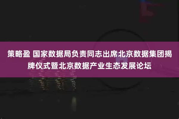 策略盈 国家数据局负责同志出席北京数据集团揭牌仪式暨北京数据产业生态发展论坛